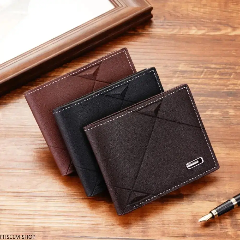 Men's Trifold Leather Slim Wallet - RFID Blocking, Retro Look, Snap Buckle, Flap, Horizontal, Lightweight, High-Capacity, Multi-Pocket Card Holder with ID Window for Business Use