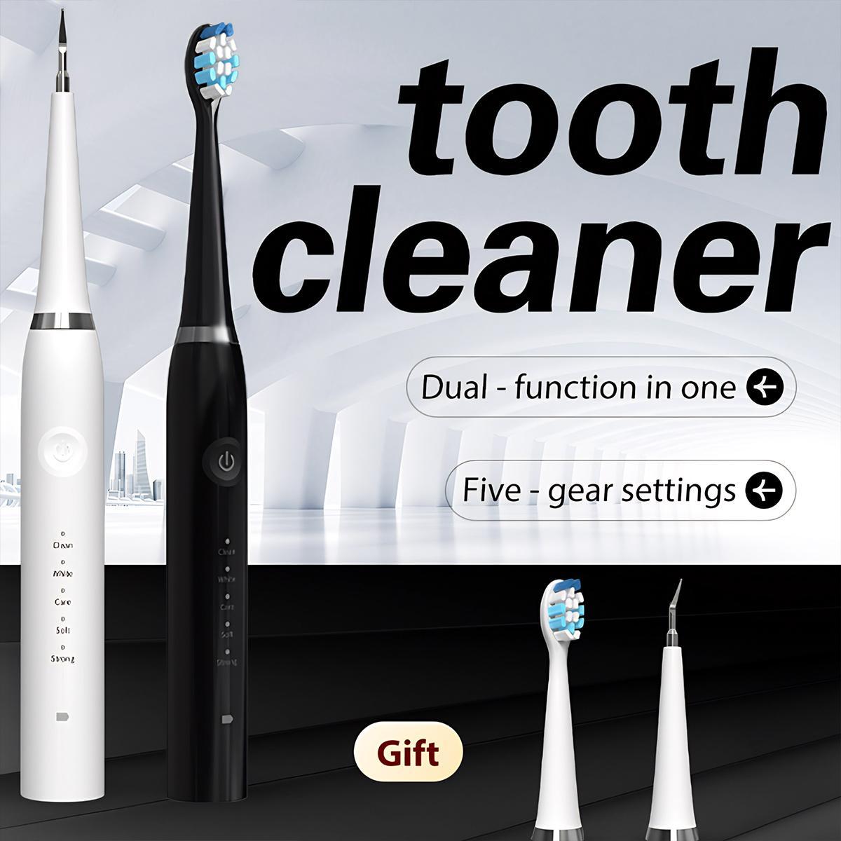 Women's Ultrasonic Oral Teeth Cleaning Machine, Waterproof Selfcare Cleansing Kit with LED Light, 5 Modes, Rechargeable Cleanser, 2-Replaceable-Head Multi-Pack