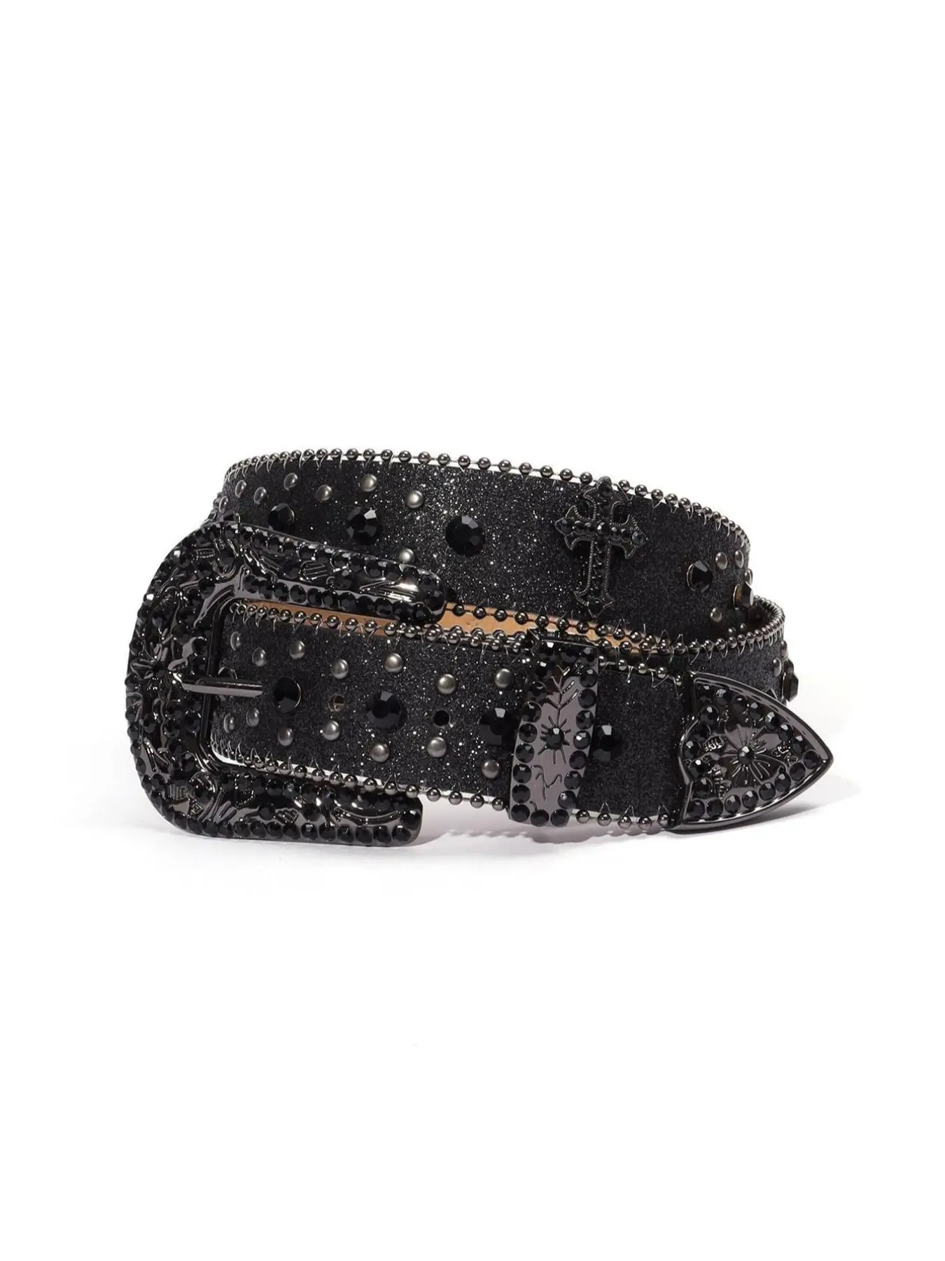 1pc Y2K Western Country Style Luxury Fashion Bling Cross Glitter Leather Diamond Women's Belt, Perfect for Nightclubs and Streetwear, Rhinestone Belt
