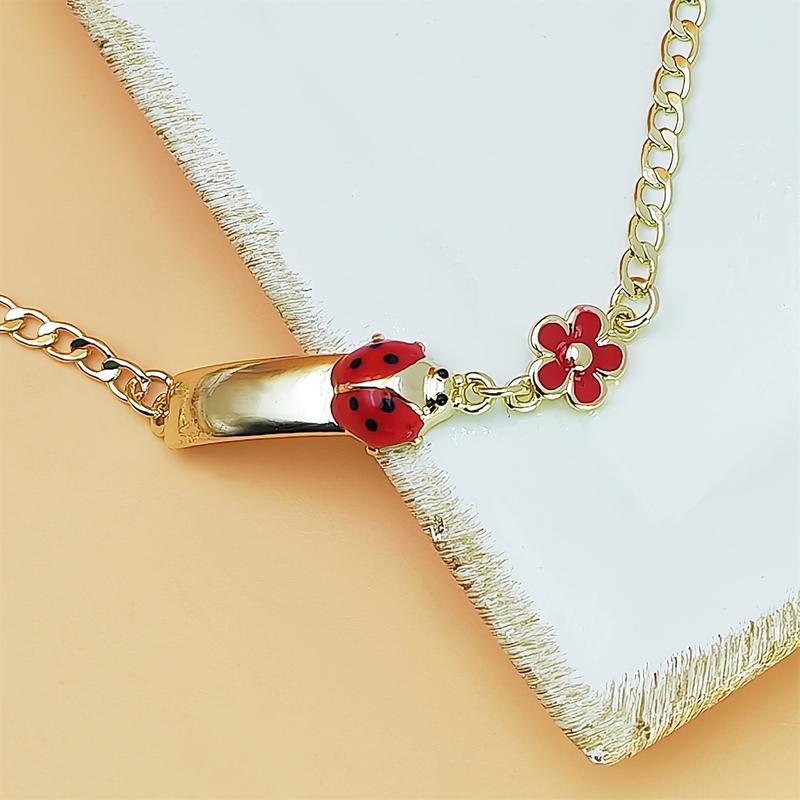 New Arrival - Cute Ladybug & Floral Girl Bracelet | Golden-Tone Copper with Red & Pink Flowers, 18K Golden Plated | Versatile Casual Attire & Holiday Gift for Valentine's Day, Thanksgiving, Graduation, Cute Bracelets