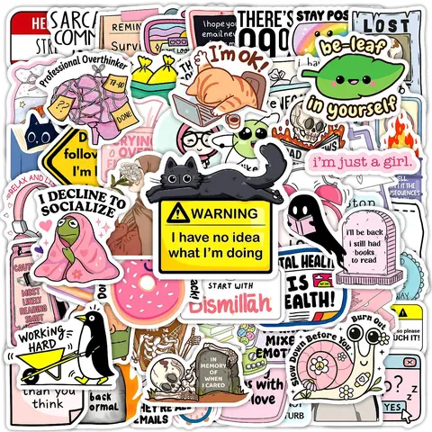 50pcs Cartoon Fun Office Stickers, High-Value Positive Energy Gifts, Funny Car Stickers for Decorating Journals, Scrapbooks, Notebooks, Computers, Water Bottles, Cars, Etc., Car Decorative Sticker, Car Sticker Decal, Car Decorations