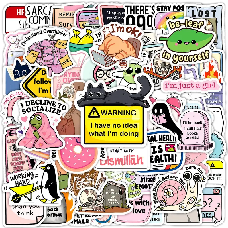50pcs Cartoon Fun Office Stickers, High-Value Positive Energy Gifts, Funny Car Stickers for Decorating Journals, Scrapbooks, Notebooks, Computers, Water Bottles, Cars, Etc., Car Decorative Sticker, Car Sticker Decal, Car Decorations