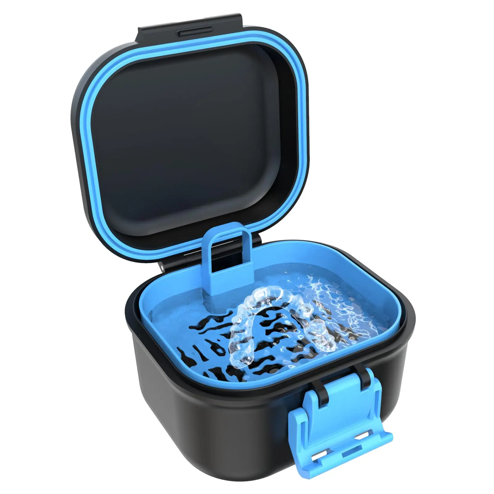 Leak-Proof Denture Case, Denture Cup for Soaking Dentures, Retainer Cleaning Case Black and Bule Dent