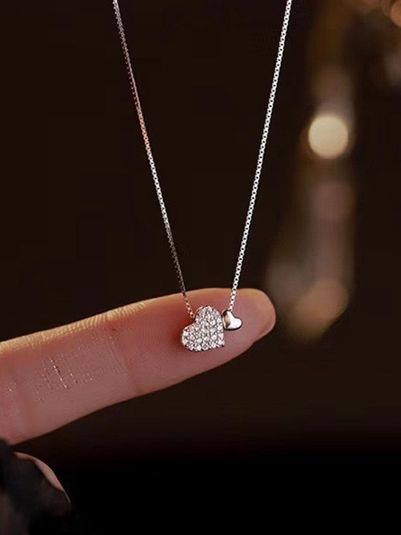 Heart Shaped Pendant Necklace for Women, Love Heart Necklace, Heart Design Necklace, Fashion Jewelry for Party, Daily Clothing Decor, Trendy All-match & Exquisite Jewelry for Birthday Gift