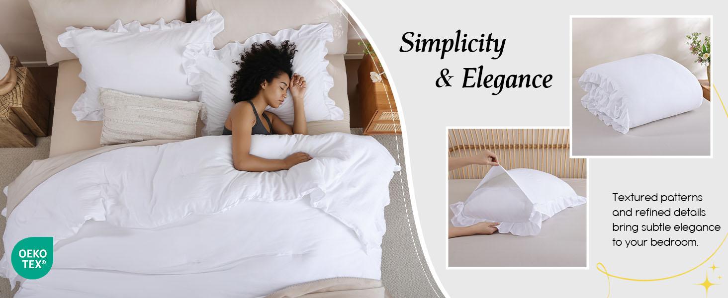 Twin Comforter Set White Comforter Ruffled Comforter Set Soft Twin Size Bed Set Vintage Farmhouse Bed Comforter Set Bedding with 1 Pillowcase