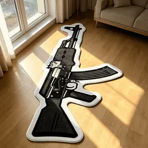 Ak Gun Shape Cool Asymmetrical Rug, Gaming Room Decor Mat, Living Room Bedroom Irregular Area Rug, Washable Hand Wash Only