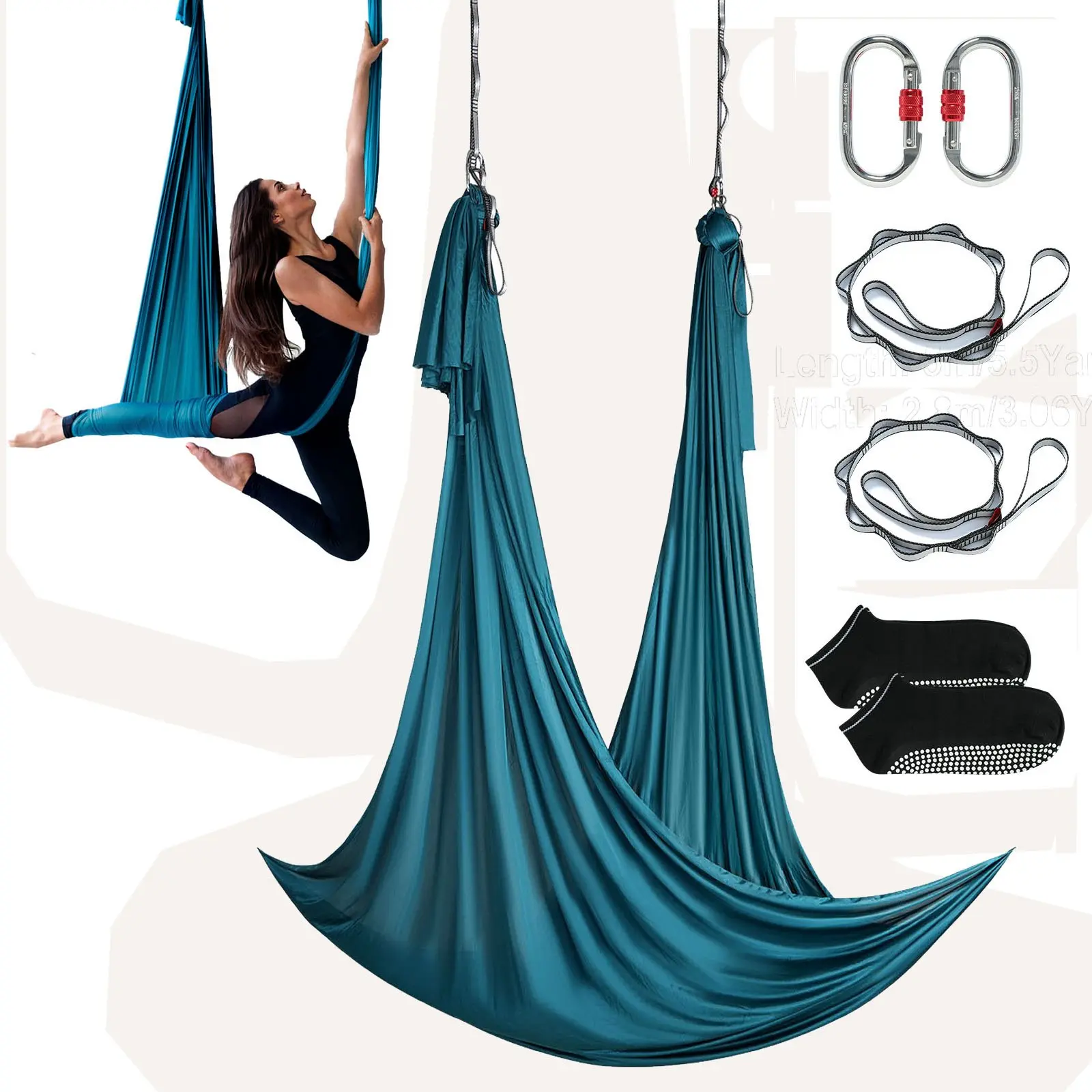 Aerial Yoga Hammock Swing, 5.5 Yards, Aerial Yoga Starter Kit with 100gsm Nylon Fabric, Full Rigging Hardware Easy Set-up Guide, Antigravity Flying for All Levels Fitness Bodybuilding, Green