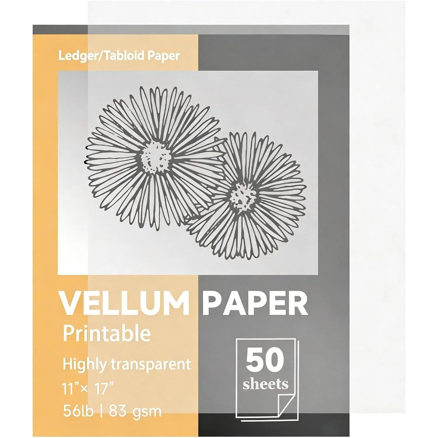 Modern Translucent Vellum Paper - 11x17 in Inkjet/Laser Print-Friendly Tracing Paper, 50 Sheets 56lbs/83gsm for Tracing/Drawing, Card Overlays, Invitations (LPVP-02)