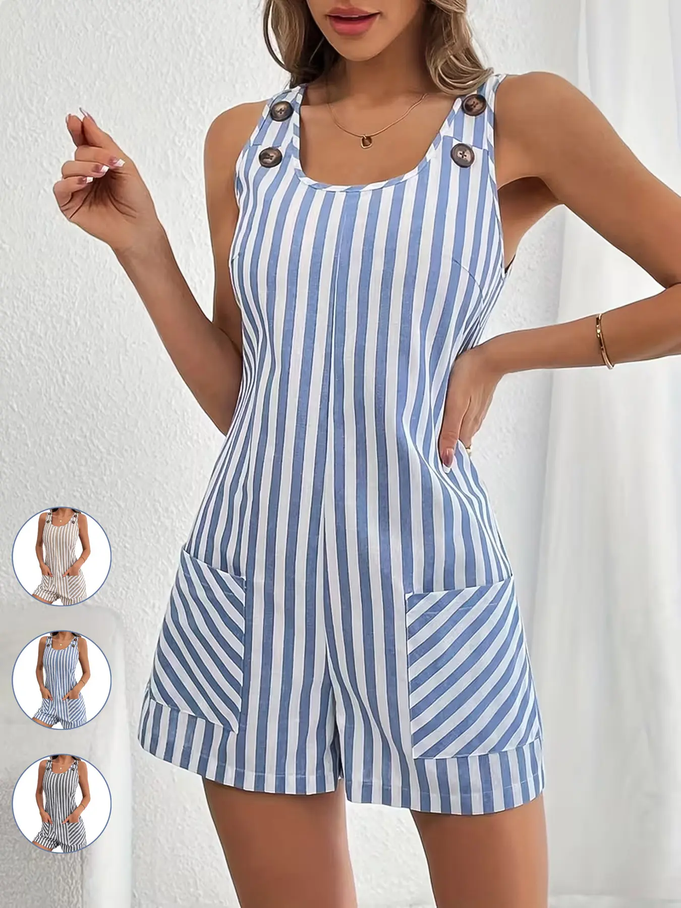 Women's Casual Vacation Striped Print Jumpsuit, Comfortable and Stylish One-Piece, Perfect for Relaxing Days and Leisure Activities