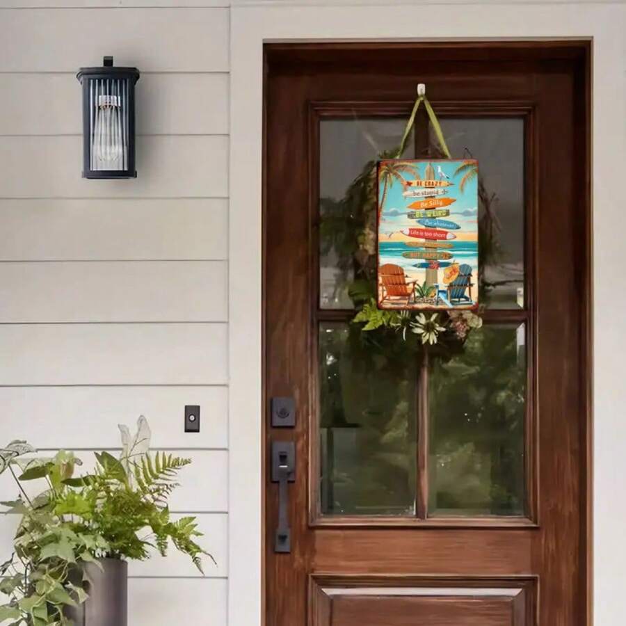 Retro Beach Surfboard Metal Tin Sign - Vintage 8x12 Inch Wall Art with Inspirational Quotes, Perfect for Cafe, Bar, or Beach House Decor