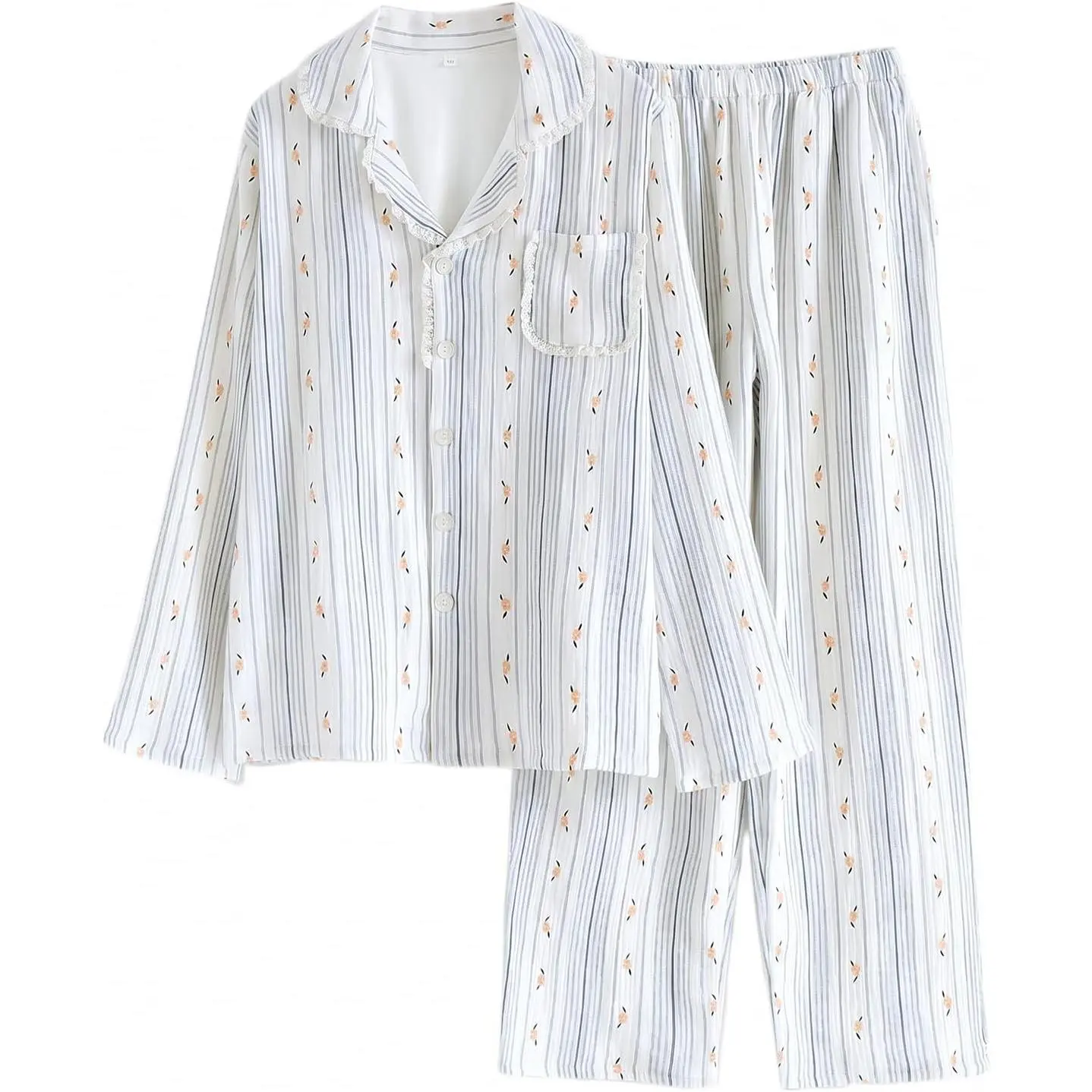 Arssm Linen Pajama Set for Women Cotton Pajamas Set 2 Piece Floral Pj Set Coquette Cute Pjs Sleepwear