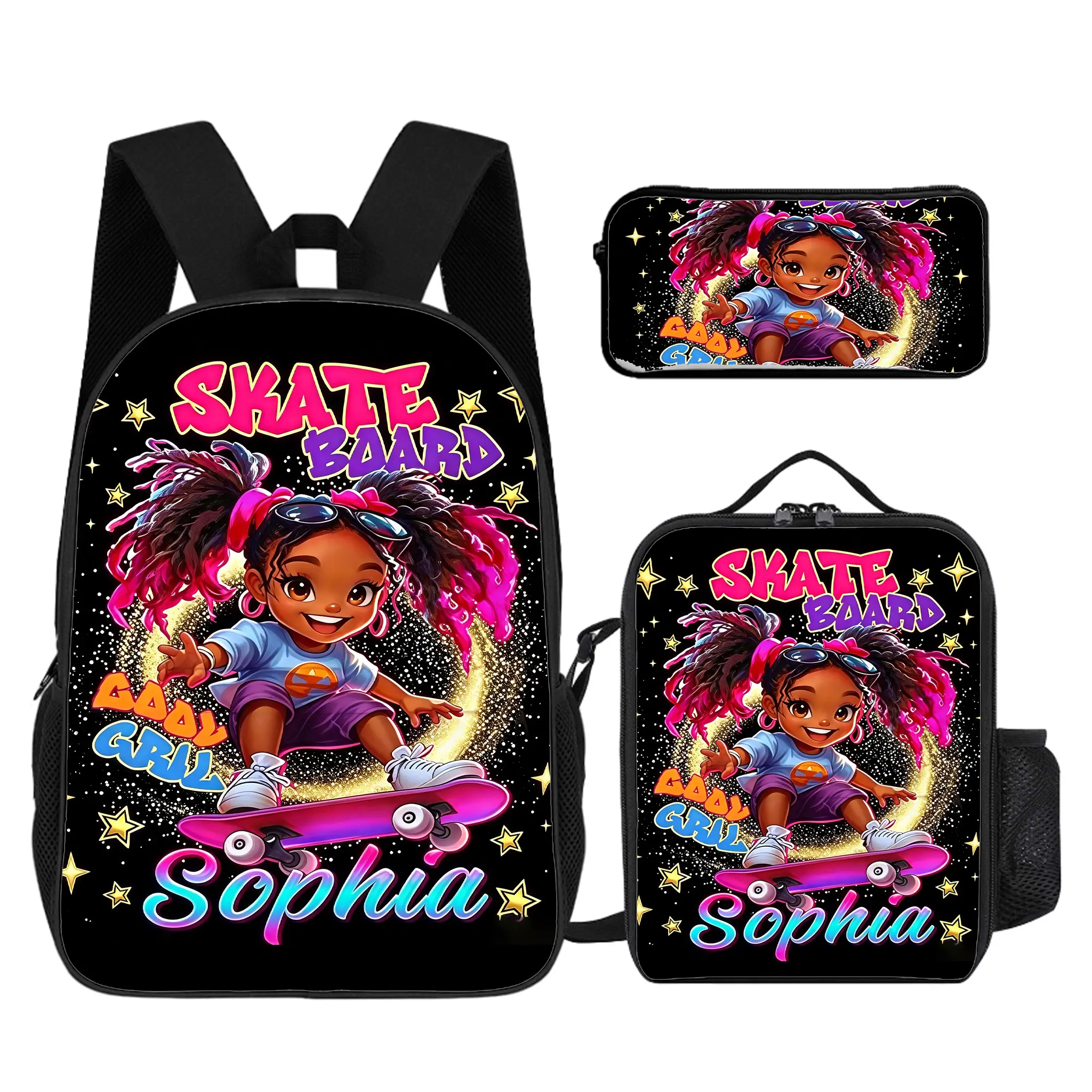 3Pcs Afro Girl Princess Backpack Set For Girls, Fluffy Fairy Wing Printed School Backpack With Soft Cushioned Straps. Spacious Storage For Stationery, Perfect Holiday Gift For Little Daughters.   # TikTokMadeMeBuyIt # AfroGirlPrincessBackpackSet # GiftFor