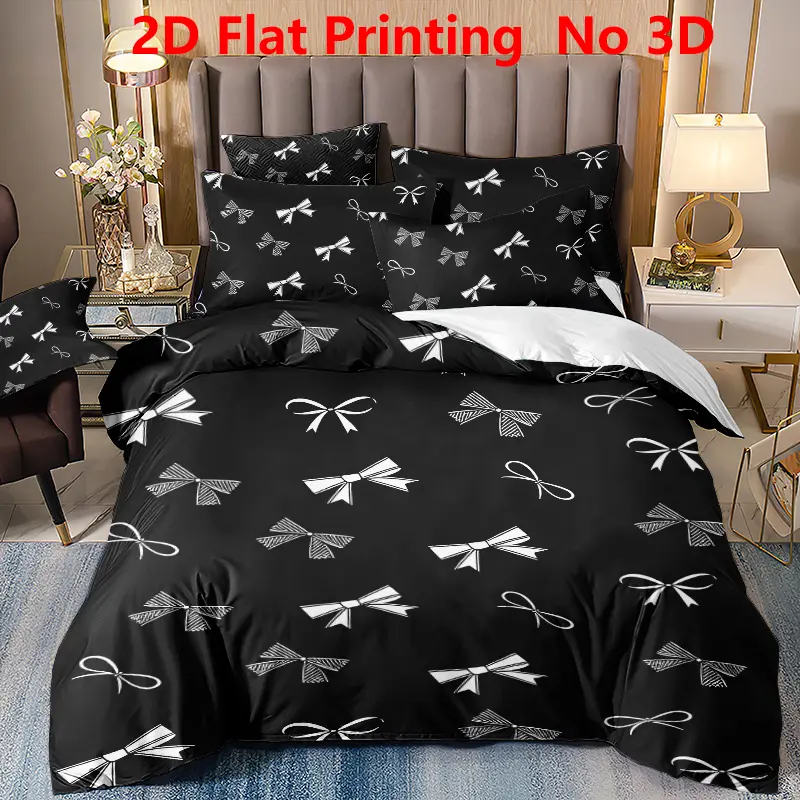3pcs set 1 duvet cover + 2 pillowcases without core ultra soft breathable skin friendly durable wrinkle resistant fade proof easy care white bow print bedding set bed linen home textile bedroom decor dorm essential family gift