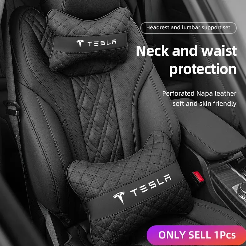 Car Seat Neck Pillow Headrest Lumbar Waist Support Cushion For Tesla Model 3 Model S Model X Model Y Cybertruck Roadster SpaceX