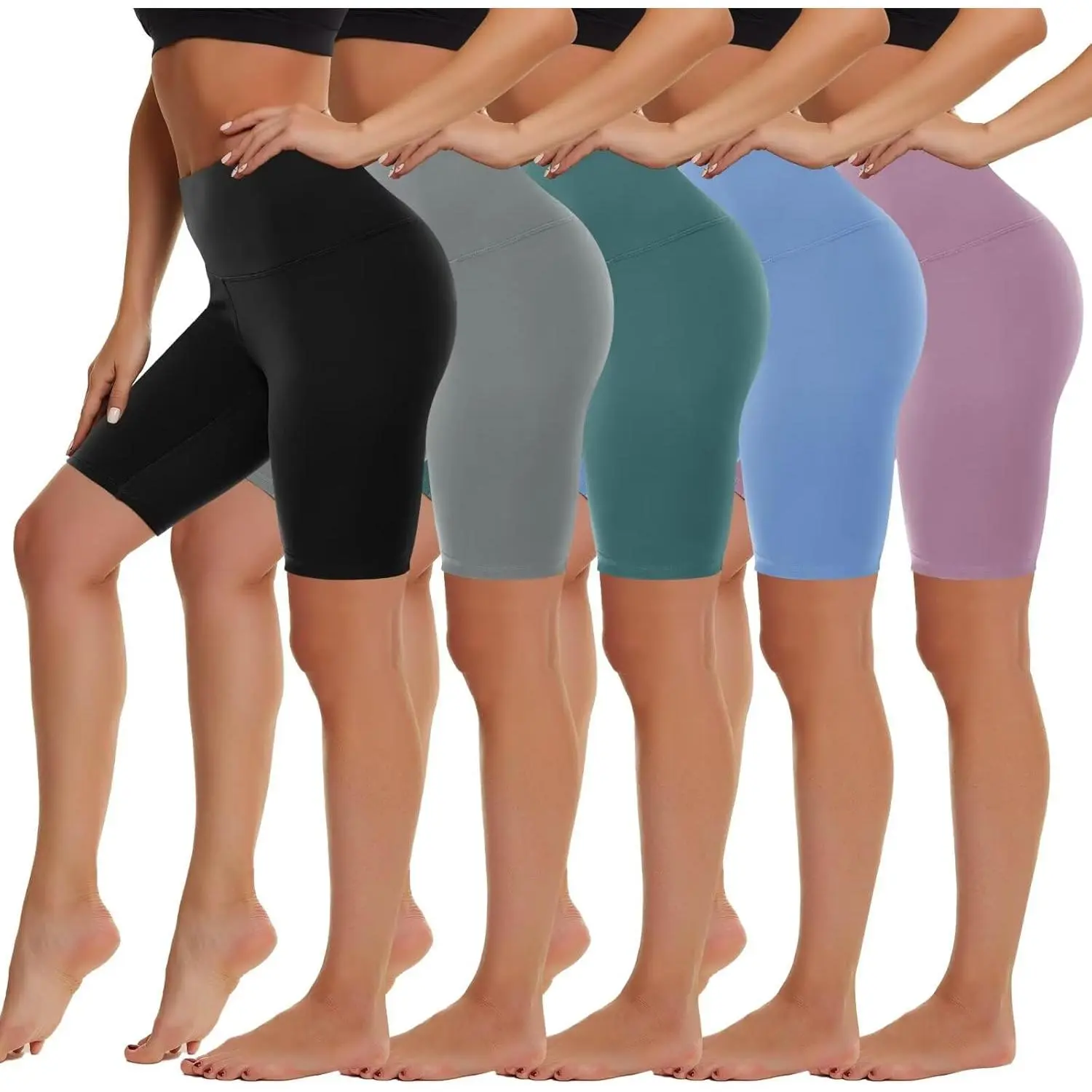 Women's High Waist Biker Shorts 5 Pack, Athletic Compression Spandex Shorts for Yoga & Workout, 5" & 8" Inseam, Athletic Compression Shorts, Fitness Yoga Shorts
