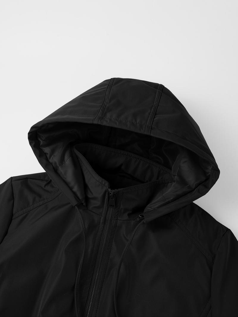 Women's Plus Size Cotton Jacket, Hooded Spring Fall Coat, Waist Drawstring Pocket Casual Outerwear, Warm Winter Thin Cotton Vest