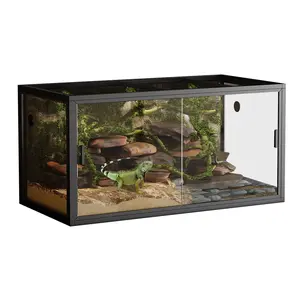 120 Gallon Reptile Terrarium, 4' x 2' x 2' Snake Enclosure with Sliding Glass Doors & Top Screen Ventilation for Bearded Dragon, Easy Assembly