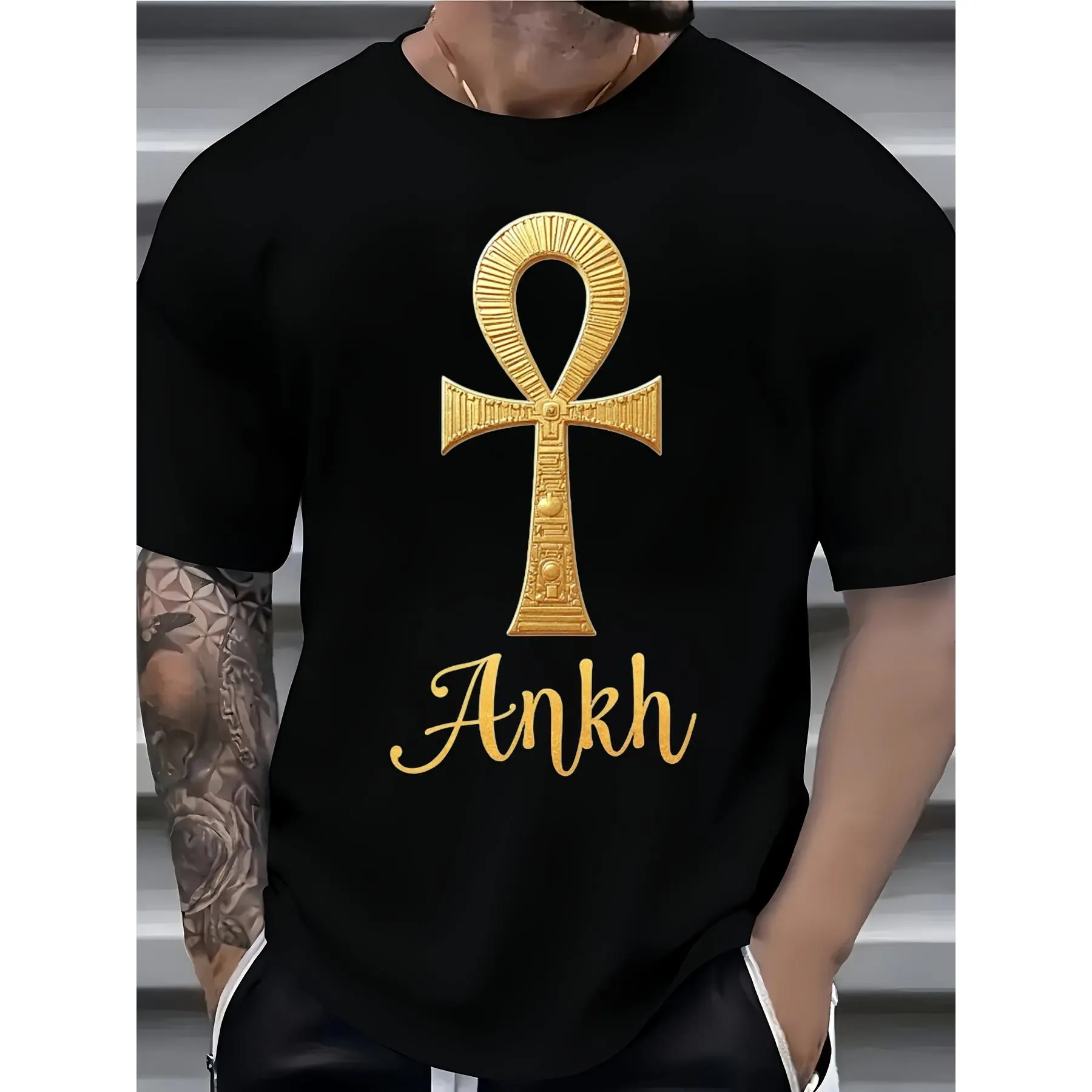 New Arrival Recommendation Men And Women'S T-Shirt Ankh Symbol Golden Ancient Egyptian Design Crew Neck Comfortable And Soft Local Delivery Limited-Time Flash