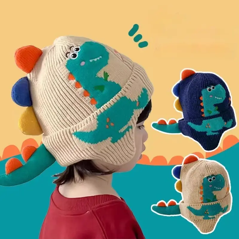 2026 Cute Dinosaur Knitted Earflap Beanie, Cartoon Three‑Dimensional Spine & Tail Design Warm Winter Hat, Fashion Soft Knit Cap For Daily Outdoor Casual Wear