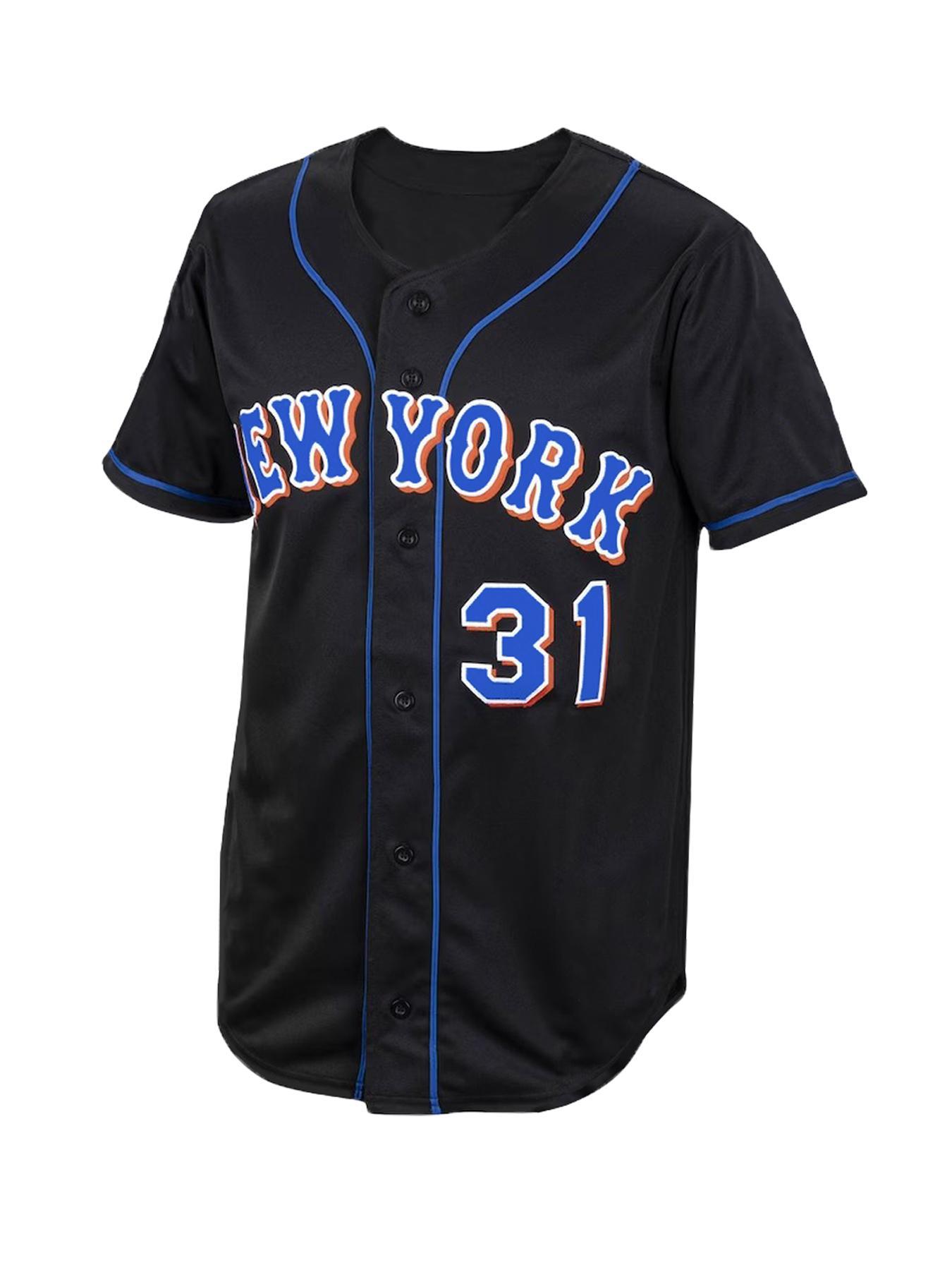 Men's Letter & Figure Patched Button Front Baseball Jersey, Casual Loose Short Sleeve V-Neck Baseball Top for Fall & Winter, Basebal Christmas Gifts, Men's Sportswear for Training & Competition, Jersey Shirts