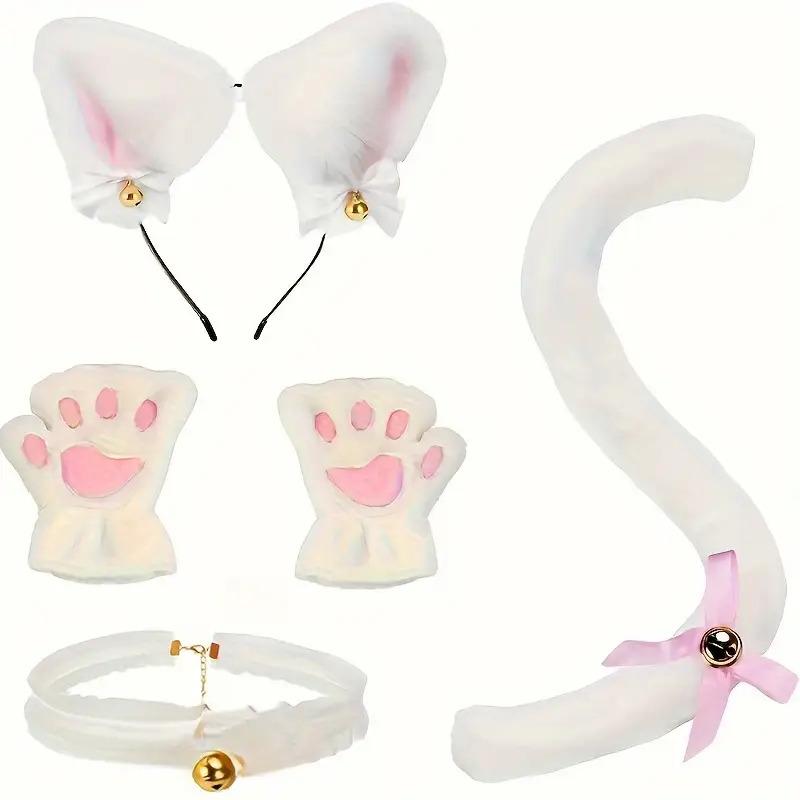 NewNew5pcs Cute Cat Costume Set - Headband, Gloves, Collar & Tail |             Black & White Polyester Animal Outfit for Halloween, Birthdays, Themed Parties |             No Power Needed, Playful & Durable, Photogenic Accessories, Cat Lovers/Costume Ent