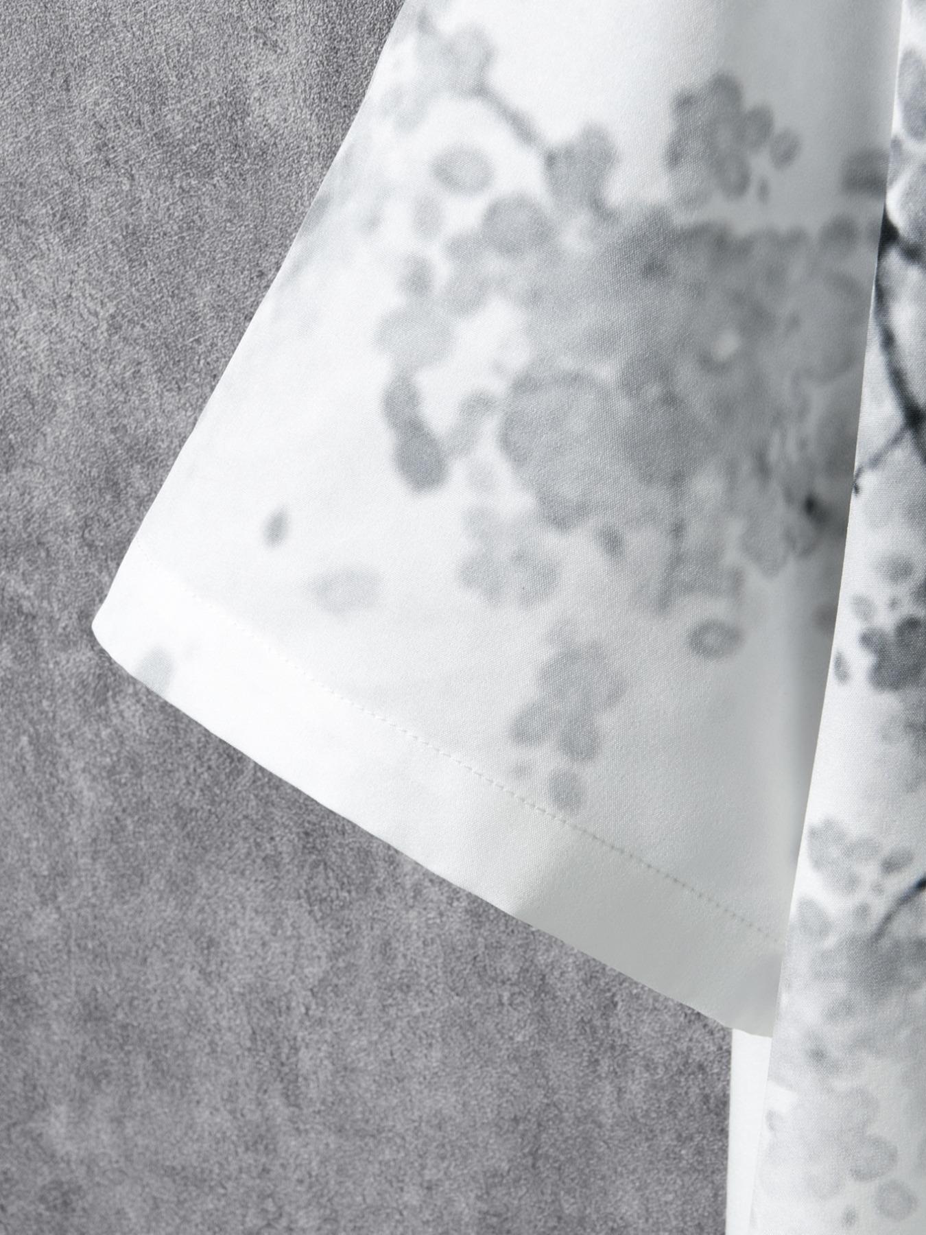 Men's Regular Fit Leaf & Floral Print Button Front Shirt without Tee & Necklace, Casual Comfy Short Sleeve Stand Collar Top for Spring & Summer, National Day Clothing, Casual Stylish Menswear, Fashion Men's Clothes for Daily Wear