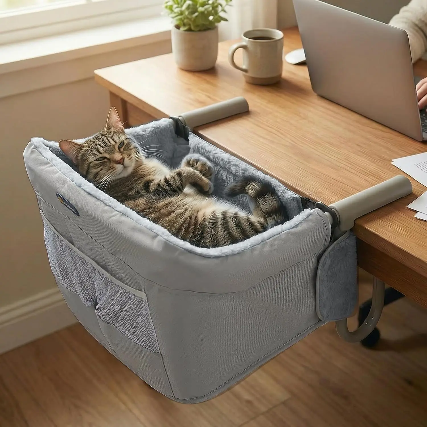 Cat Desk Bed Dog High Chair for Table, Cat Desk Perch Seatmate Chairs for Dogs, Soft Faux Rabbit Fur Material, Suitable for Various Desktops-Maximum Hold Up to 50lb