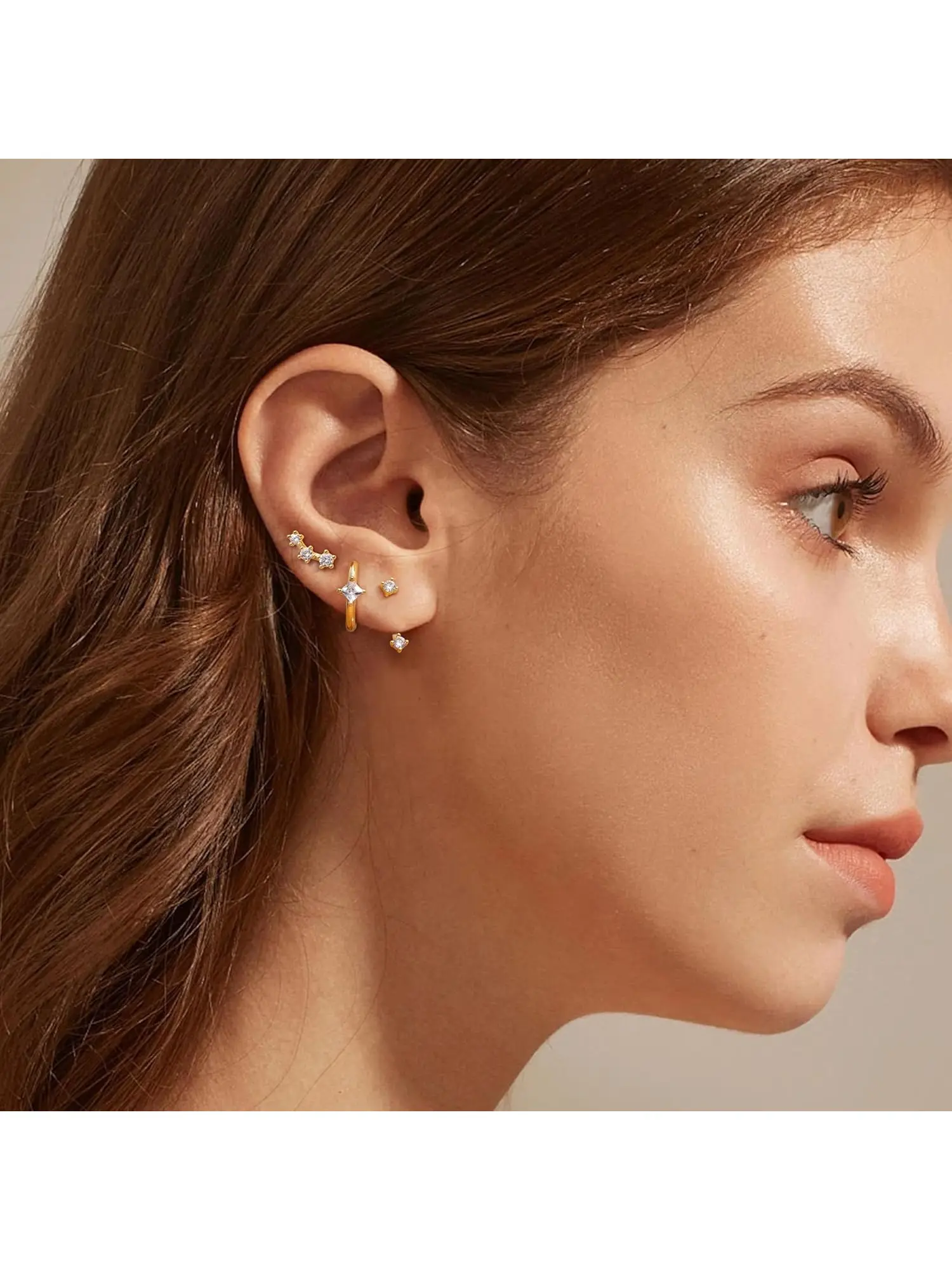 Dainty 14K Gold-Plated Earring Set for Women Multi Piercing, Mini Cartilage Studs Small Hoops Jewelry for Daily Date Wedding Party Festival