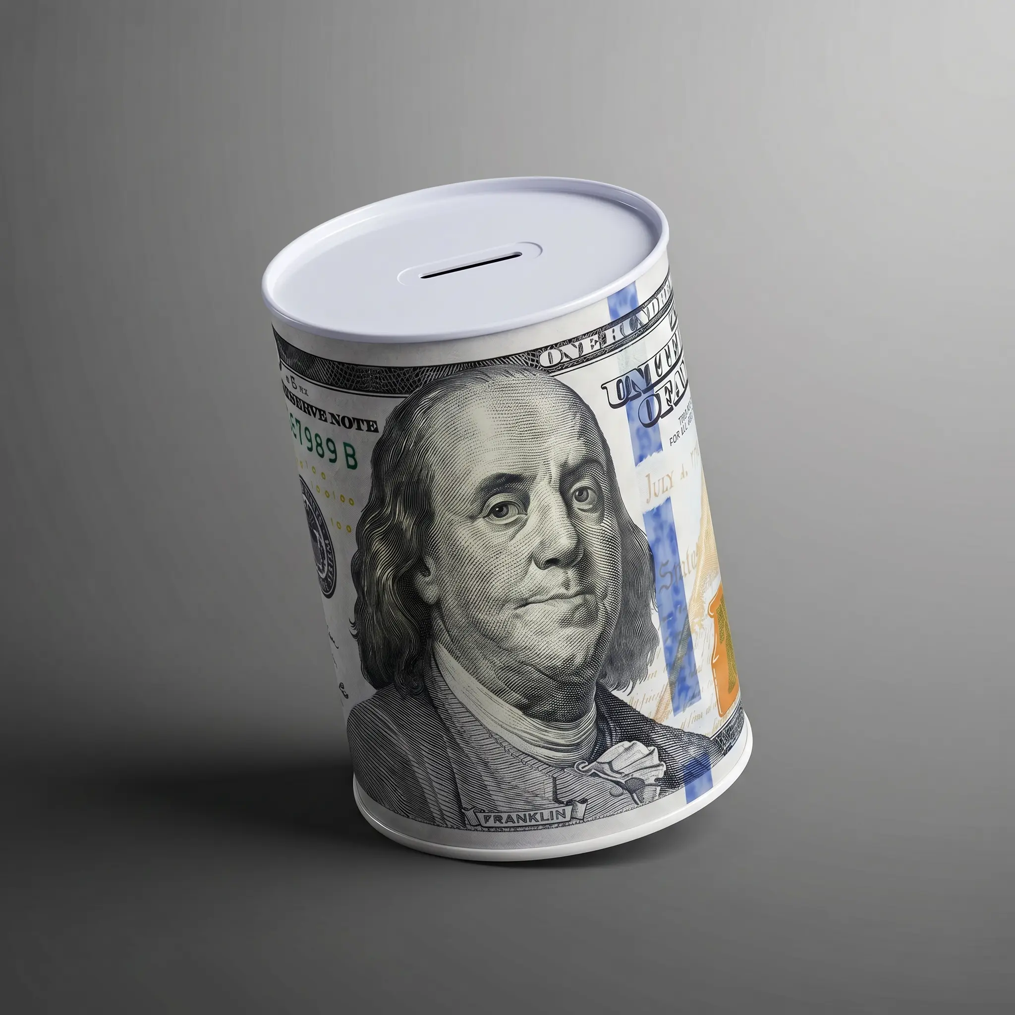 Limited Stock Benjamin Franklin Metal Dollar Bill Piggy Bank - Sturdy Tin Saving Tool with Wide Slot, Cash Artwork Coin & Cash Storage Box, Car Interior Stowing & Tidying Decor Ornament, Birthday Gift Ideas
