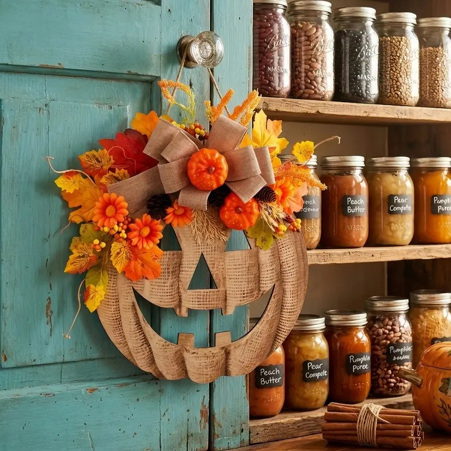 Halloween Wooden Pumpkin Flower Hanging Ornament, Home Atmosphere Decorative Item, Perfect for Festive Season Decoration