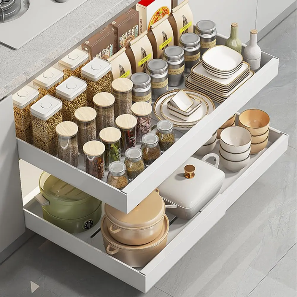 GARVEE Adhesive Mount Expandable Pull-Out Cabinet Organizer Drawer - Heavy-Duty Slide-Out Shelf, Adjustable 12.6-20.5 in for Kitchen Cabinets/Pantry/Bathroom - Includes Adhesive Film DG-70183-WH