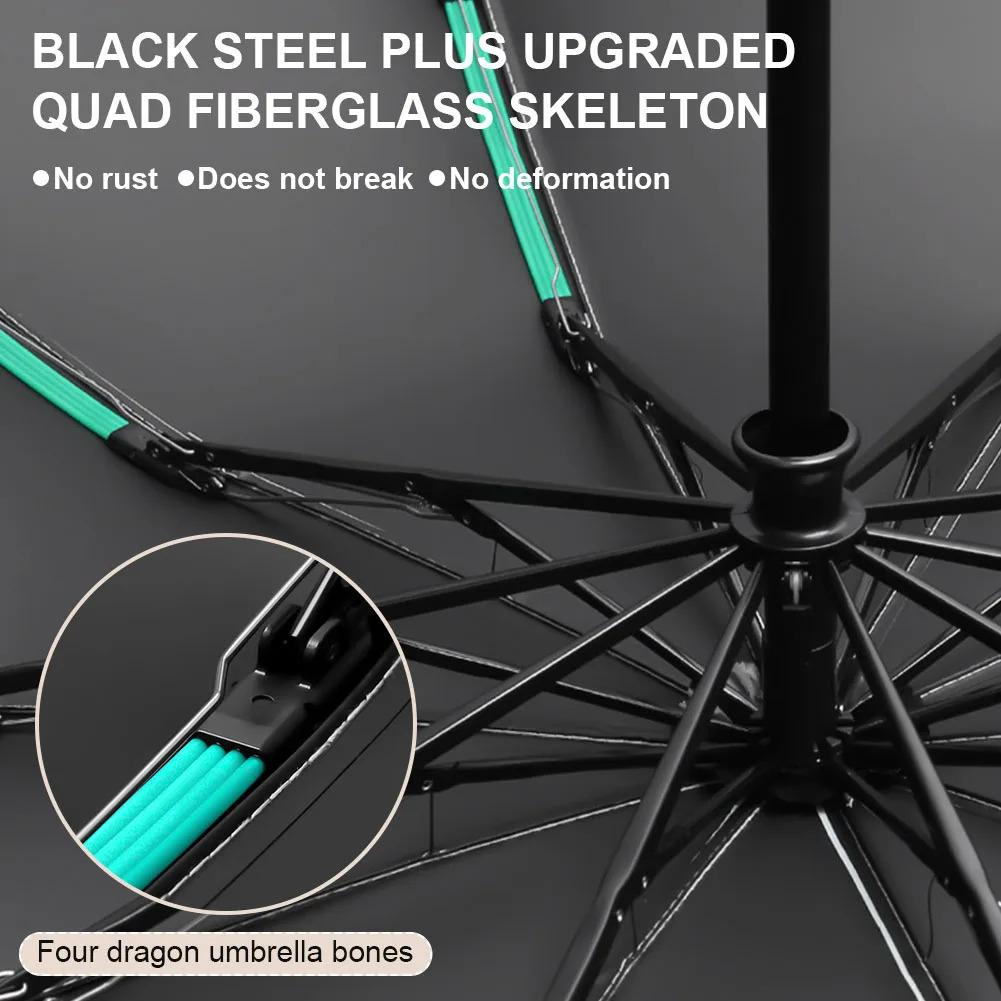 Large Folding Umbrella Automatic Open Close with Loop Handle for Rainy Days Outdoor Waterproof Steel Vinyl Unisex Green Compact Windproof