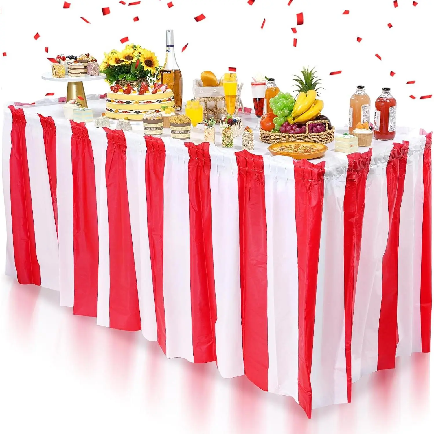 3 Pack Carnival Table Skirt Party Decorations, Red and White Striped Table Skirts, Disposable Table Decorations for Concession Stand Carnival Circus Themed Party Supplies Decorations, 2.4 x 14 Ft