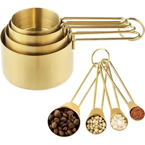Measuring Cups and Spoons Set, 8PCS Stainess Steel Metal Measuring Cups, Gold Finish, Ideal for Cooking and Baking