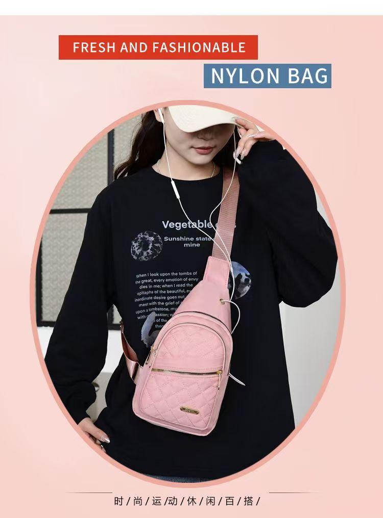 New women's fashion chest bag with embroidered diamond pattern, large capacity, earphone hole, crossbody shoulder bag for going out, wholesale