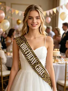 Leopard Print Glitter Birthday Sash, Laser Letter Personalized Party Accessory, Girls' Photo Decoration Prop, Unique Birthday Gift
