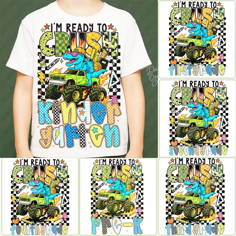 Back To School Shirt For Boys, I’m ready to crush Kindergarten T-Rex, Teacher Boy Shirt, School Boy, Pre-K Kindergarten 1st/2nd 3rd Grade Shirt