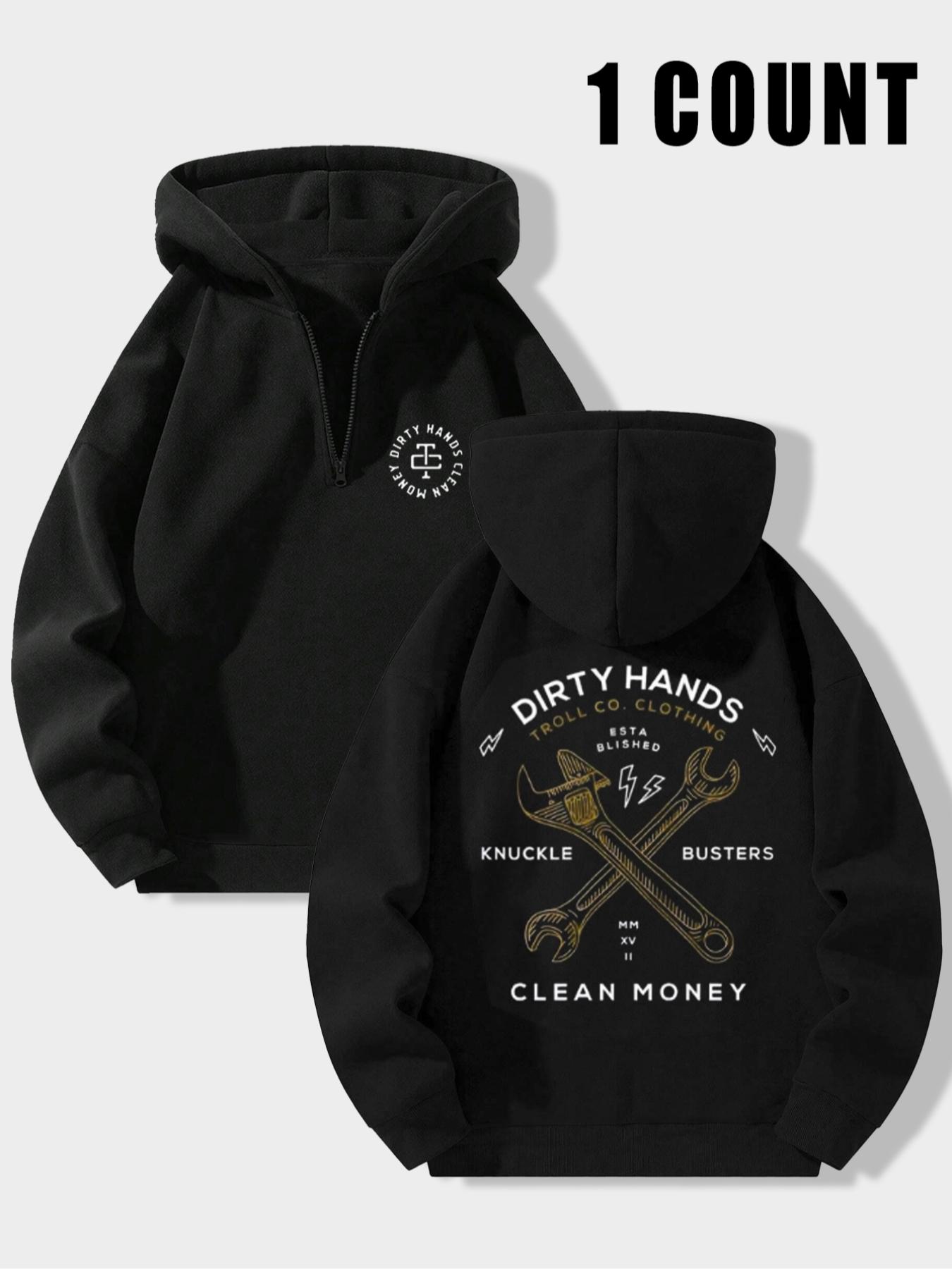 Men's Letter Print Zip Up Hoodie, Regular Fit Casual Long Sleeve Graphic Hooded Sweatshirt for Fall & Winter, Men's Top for Daily Wear, Casual Sports Hoodie, Hoodie Print Hoodies