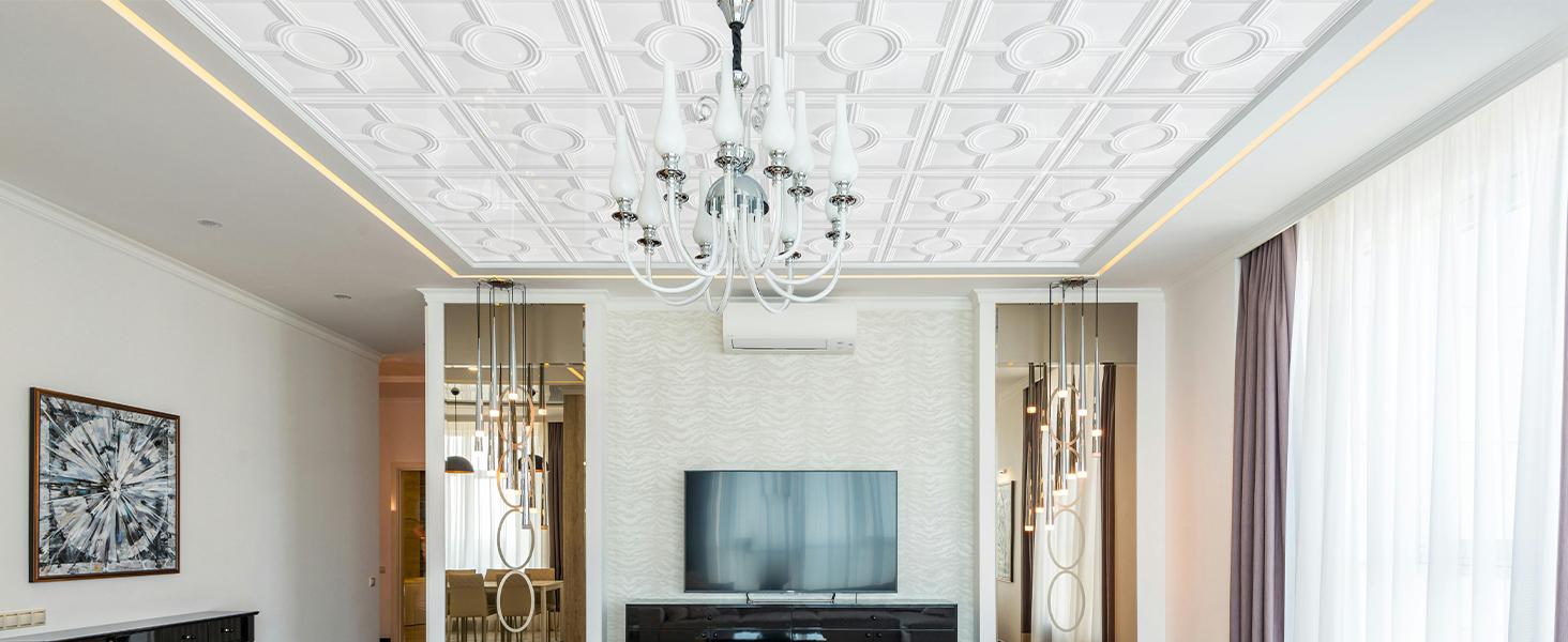 Drop Ceiling Tiles 24 x 24in, Waterproof, PVC Ceiling Panels to Prevent Breakage, Pack of 12 Tiles Cover 48 Sq.Ft, White