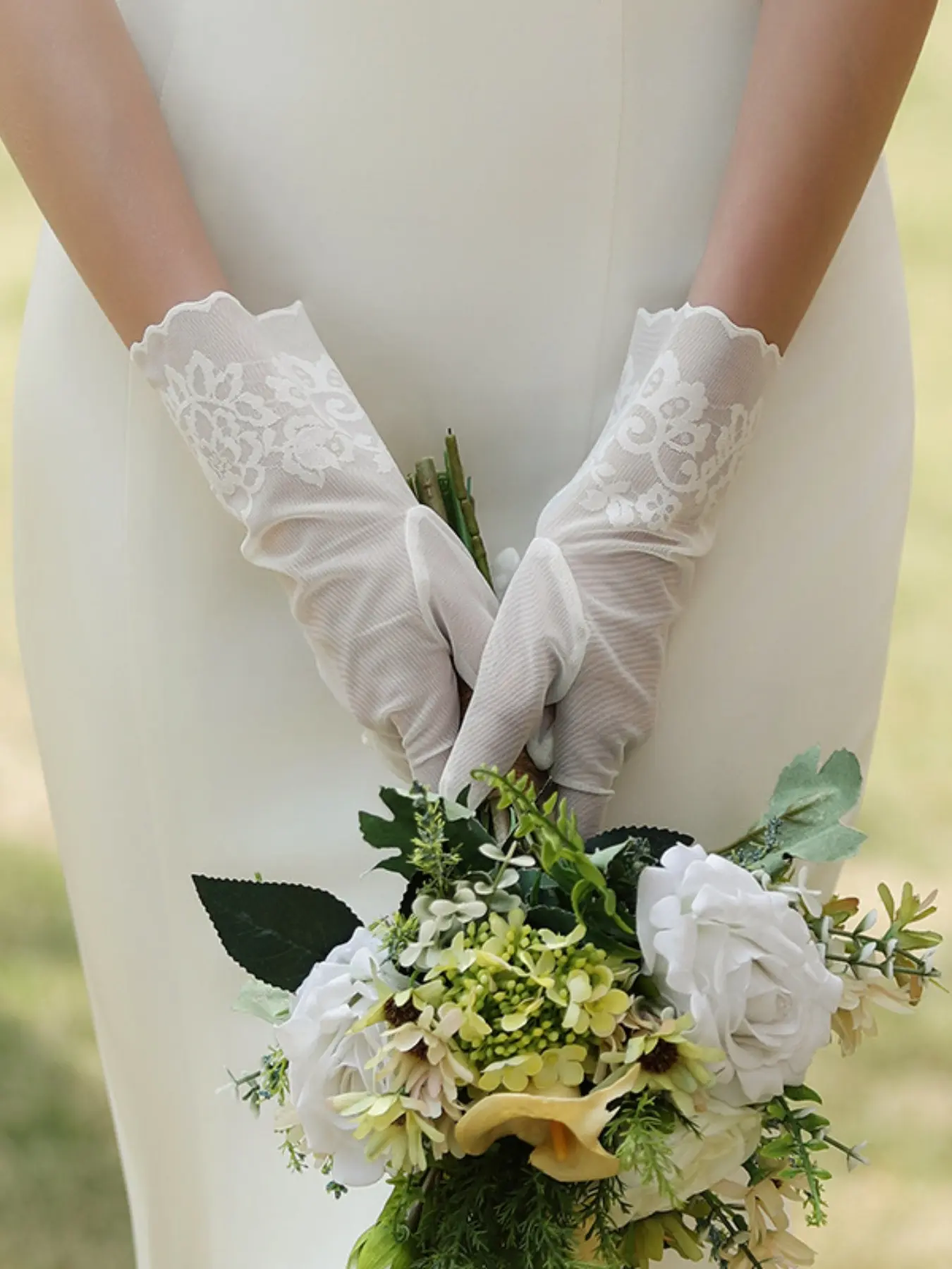 Elegant Lace Stretch Wedding Dress Gloves, Women's Formal Party Performance Yearly Event Accessories, Stylish Bridal Attire Essentials