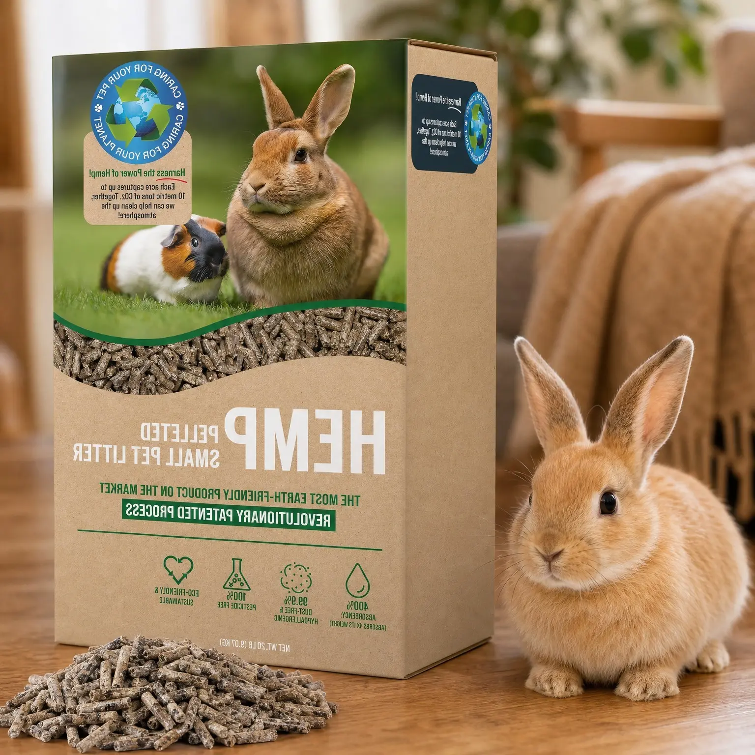 Hemp Pellet Bedding for Rabbits, Hamsters, Guinea Pigs, Bunnies & Small Pets, 20 lb - Non-Clumping, Biodegradable, Absorbent Odor Control, Eco-FriendlyGift