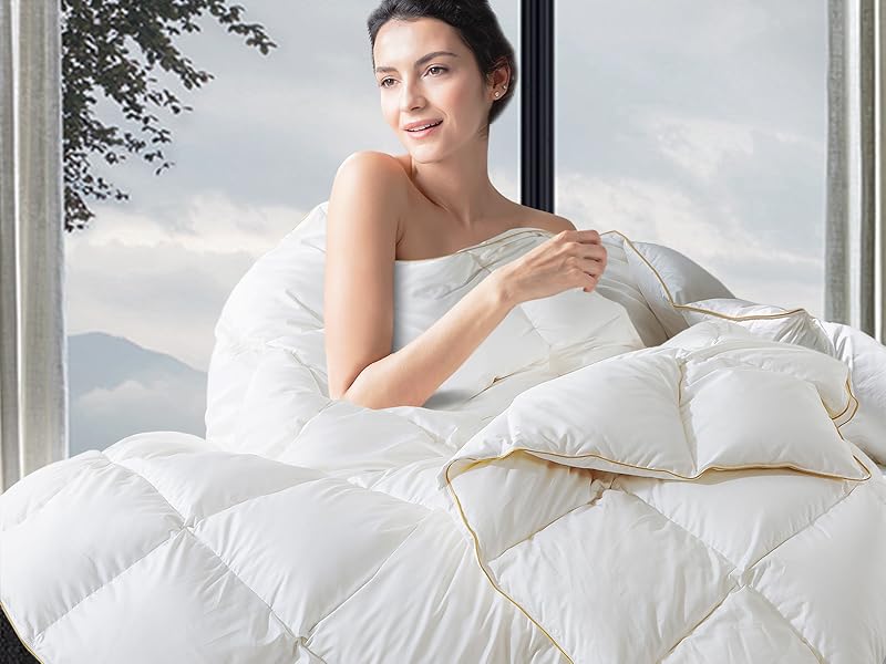 Down Comforter King Size – All Season Medium Weight White Duvet Insert, Warm Feather Bedding, Soft 100% Cotton Cover, 106x90 in