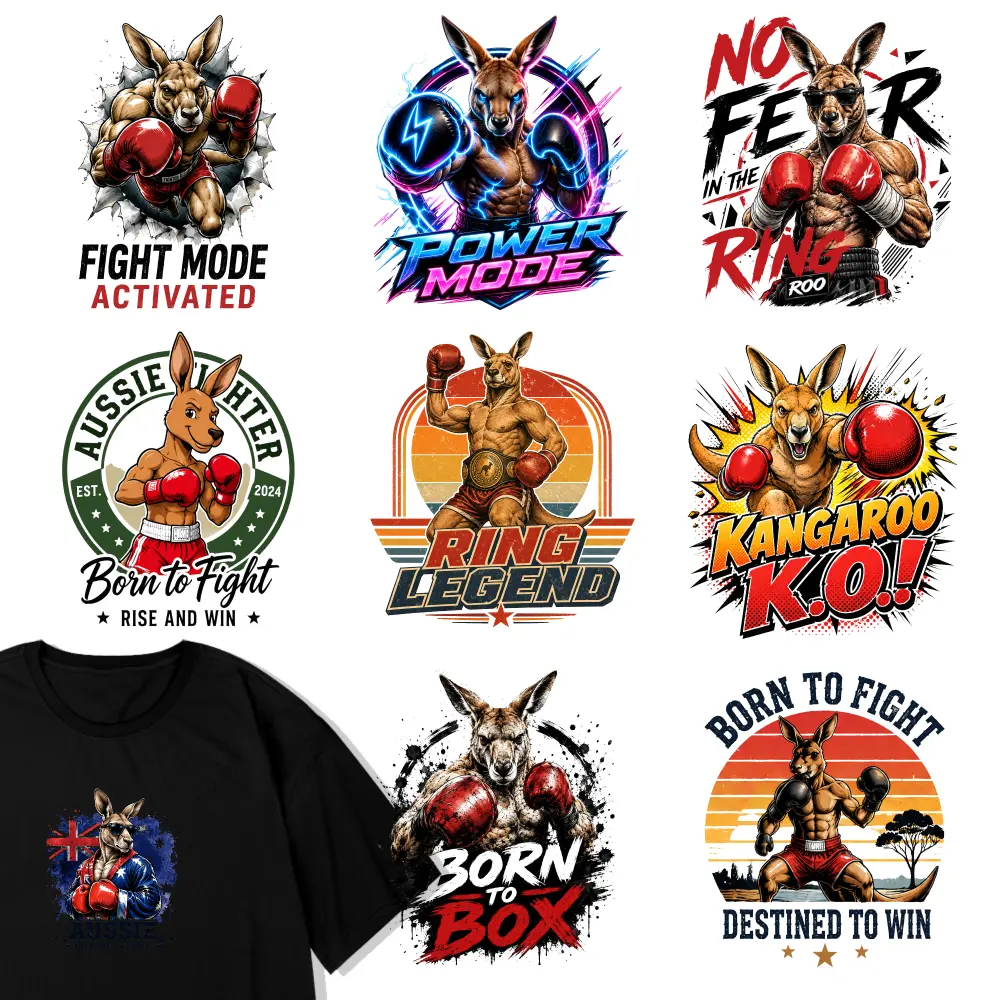 9 Pcs Boxing Kangaroo Iron on Transfers Iron On Transfer Patches Transfers Sticker On Clothes Easy to heat press decals casual style. for Clothing T-Shirt Jeans Applications iron on decals