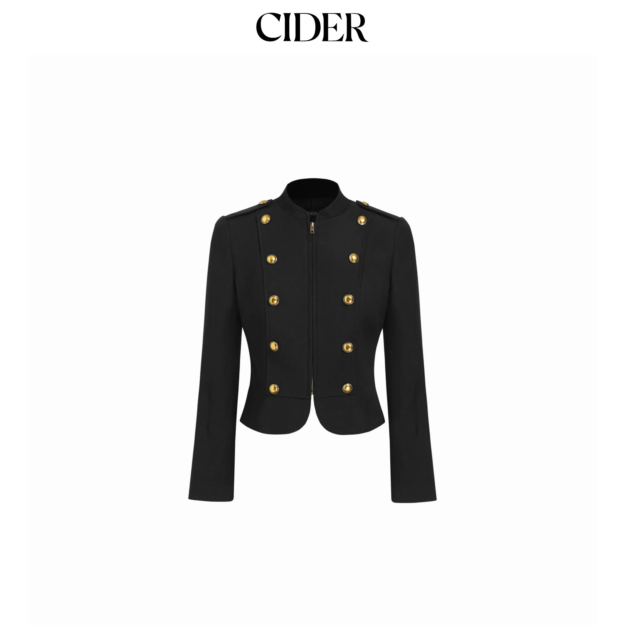 Cider Stand Collar Metal Detail Zip Through Military Style Jacket SohoChic