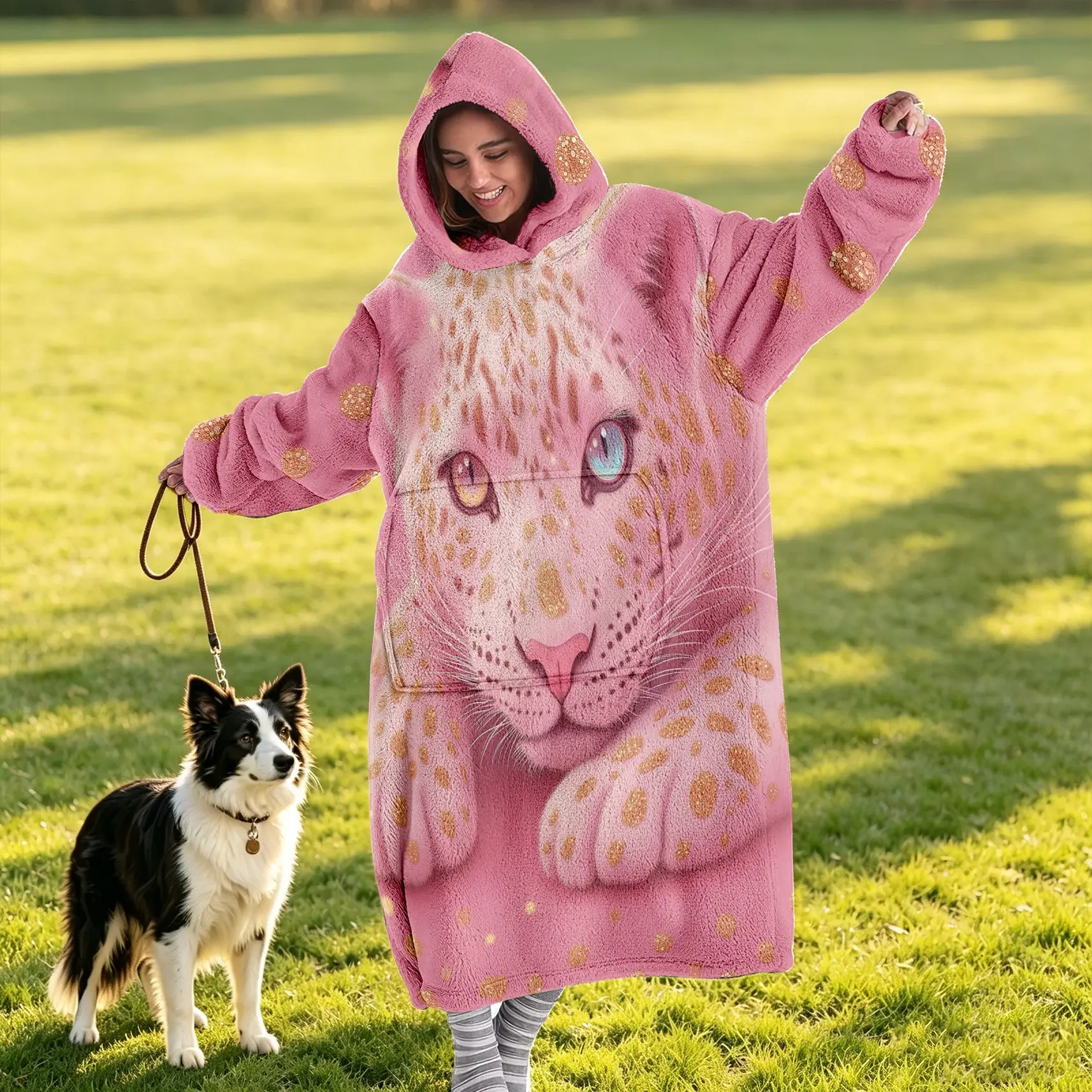 Unisex Wearable Blanket with Large Pocket, Leopard Print Flannel Hoodie, Fashionable and Warm, Perfect Gift Choice