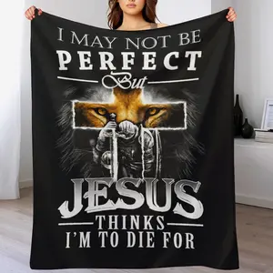 Jesus Loves Me Blanket – Christian Faith Inspirational Throw, "I May Not Be Perfect But Jesus Thinks I’m Worth Dying For" Religious Comfort Blanket, Lion of Judah Redemption Home Decor Gift