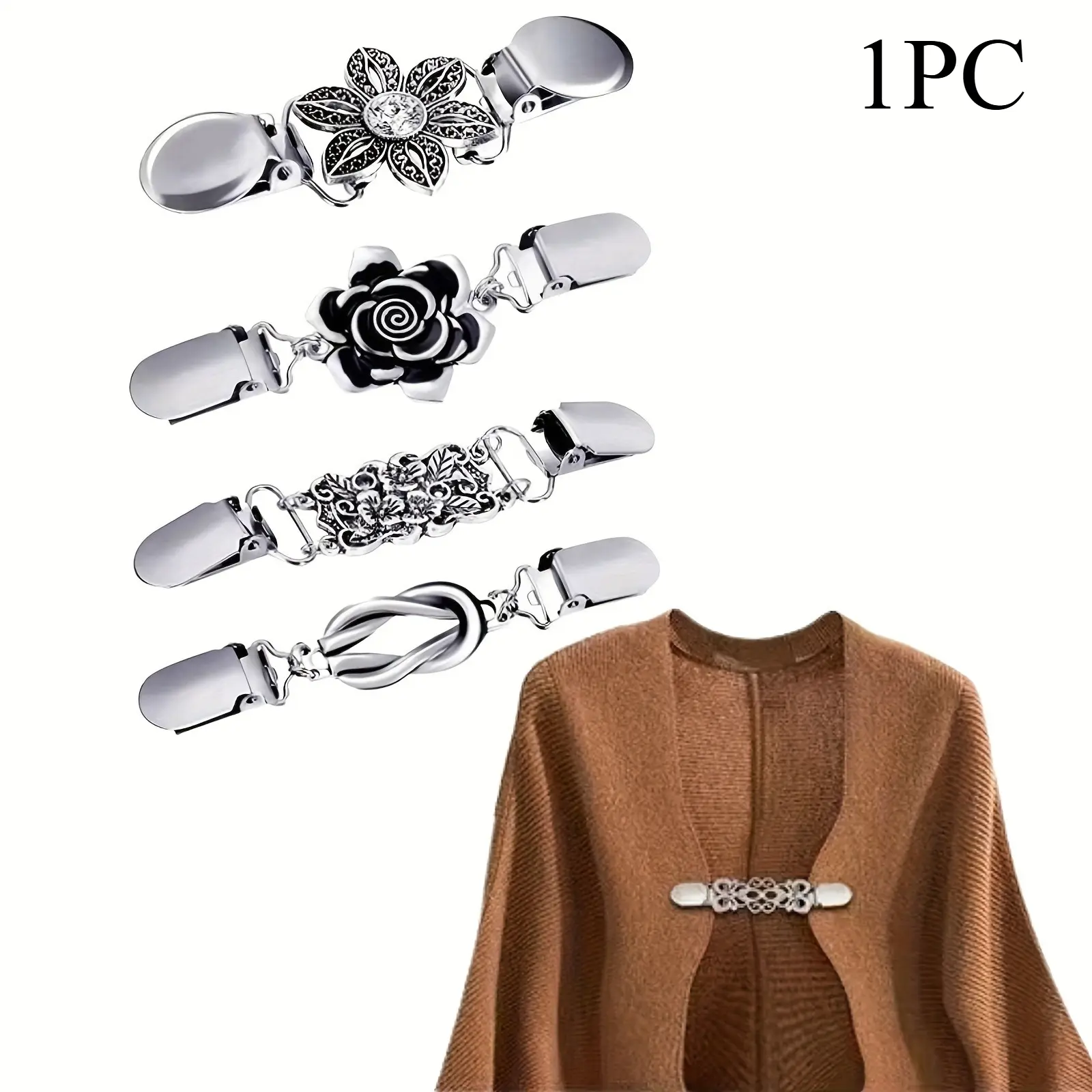 Vintage Sweater Clip for Women, Retro Cardigan Collar Shawl Clips, Anti Slip Clothing Fasteners Decorative Clothes Clips, 4 Styles Available