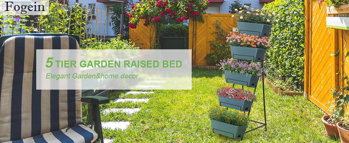 5 Tier Vertical Raised Bed Planter Box, Vertical Raised Bed with Drainage Holes for Indoor Herbs Flowers Vegetables Plants,Green