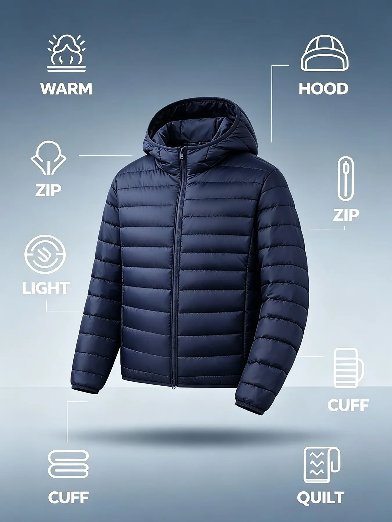 Men's Single Lightweight Warm Hooded Jacket, Solid Color for Outdoor Use, Simple, Fashionable and Versatile. Long-sleeve hooded coat for casual trips, ideal for autumn daily wear and as inner layer in winter.