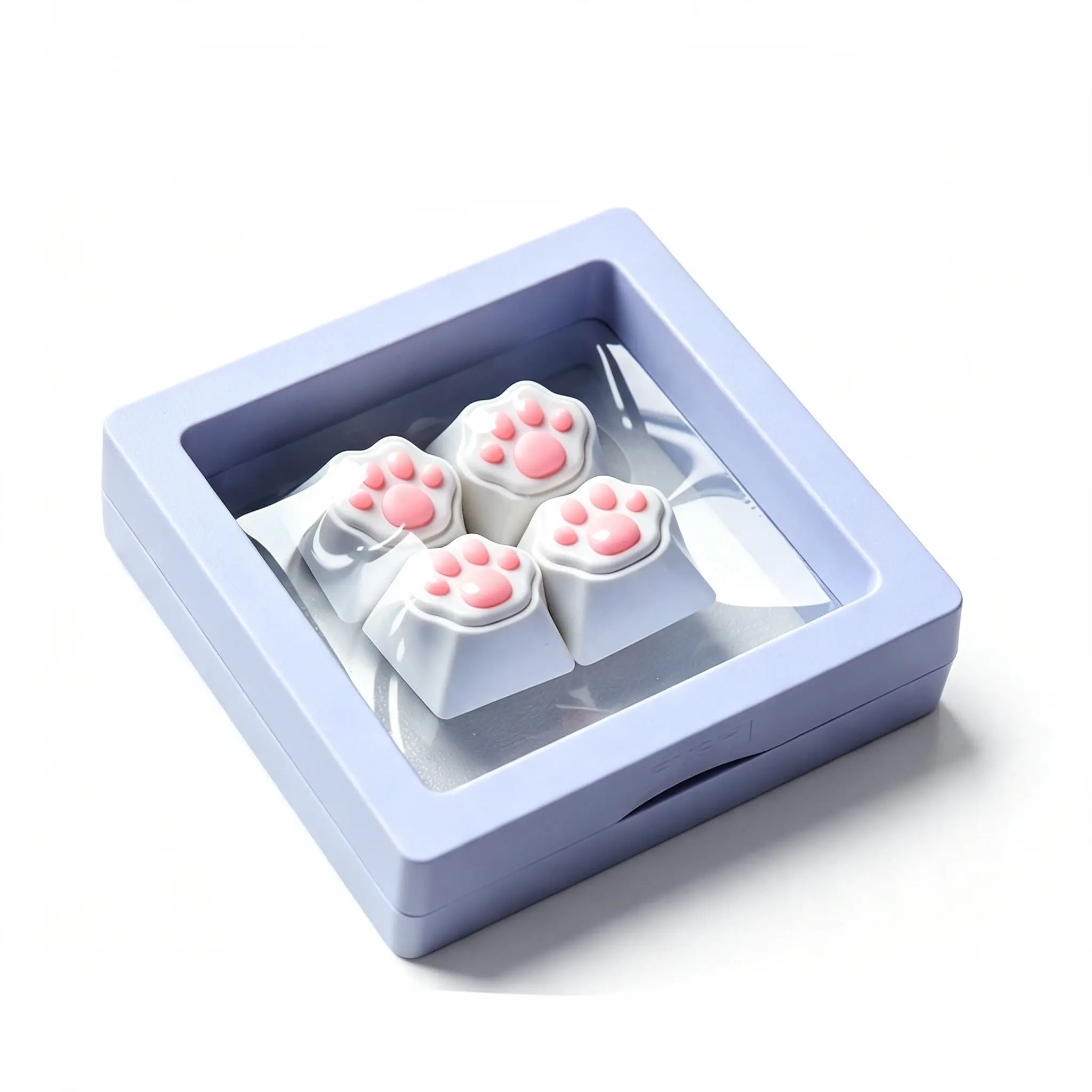Ajazz Cute Meow Claw White Keycap with Four Silicone DIY Decorative Keycaps, High Appearance Cute Girl Pink Cat Claw Plus High Nail Nailing Keyboard Tool